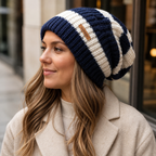 Hand Made Knitted Beanie – Striped Knit Hat With Cotton Acrylic Blend