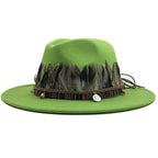 Feathers Belt Wool Fedora Hat