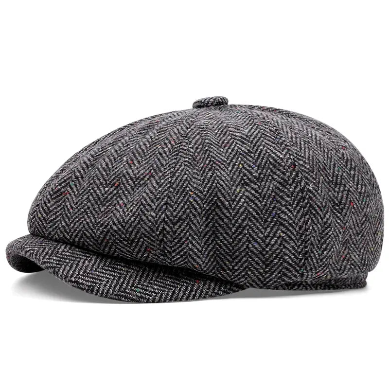 Flecked Herringbone Wool Newsboy Cap