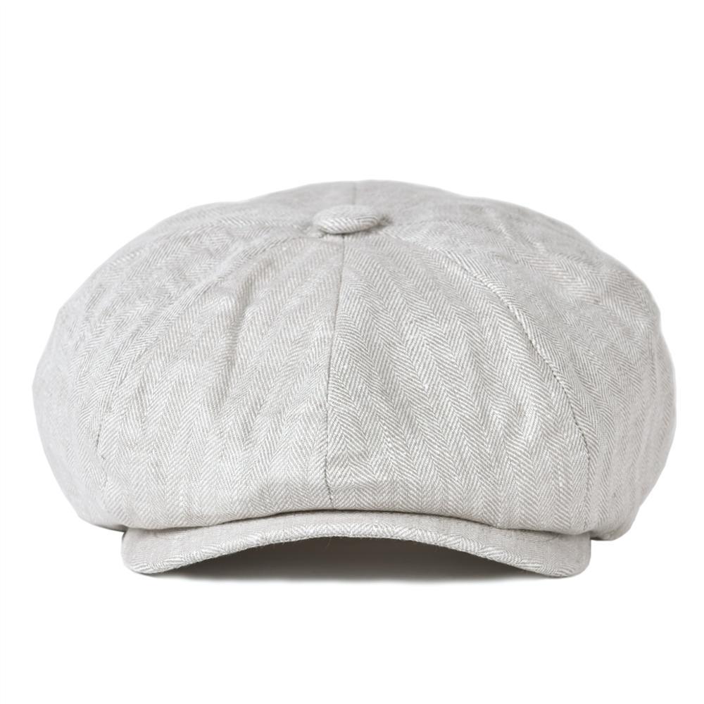 Men’s Linen Newsboy Cap – Lightweight 8-Panel Herringbone Summer Hat