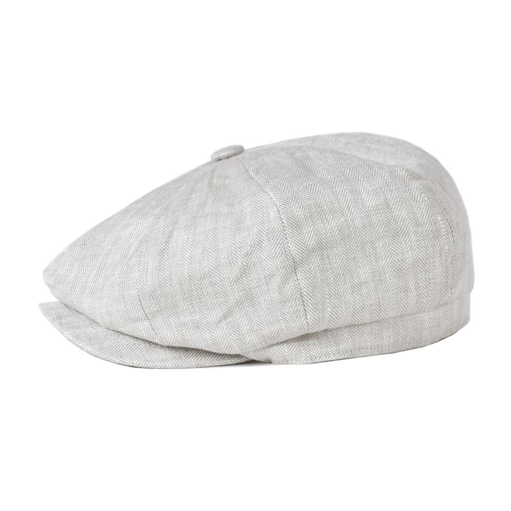 Men’s Linen Newsboy Cap – Lightweight 8-Panel Herringbone Summer Hat