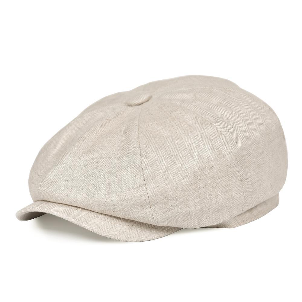 Men’s Linen Newsboy Cap – Lightweight 8-Panel Herringbone Summer Hat