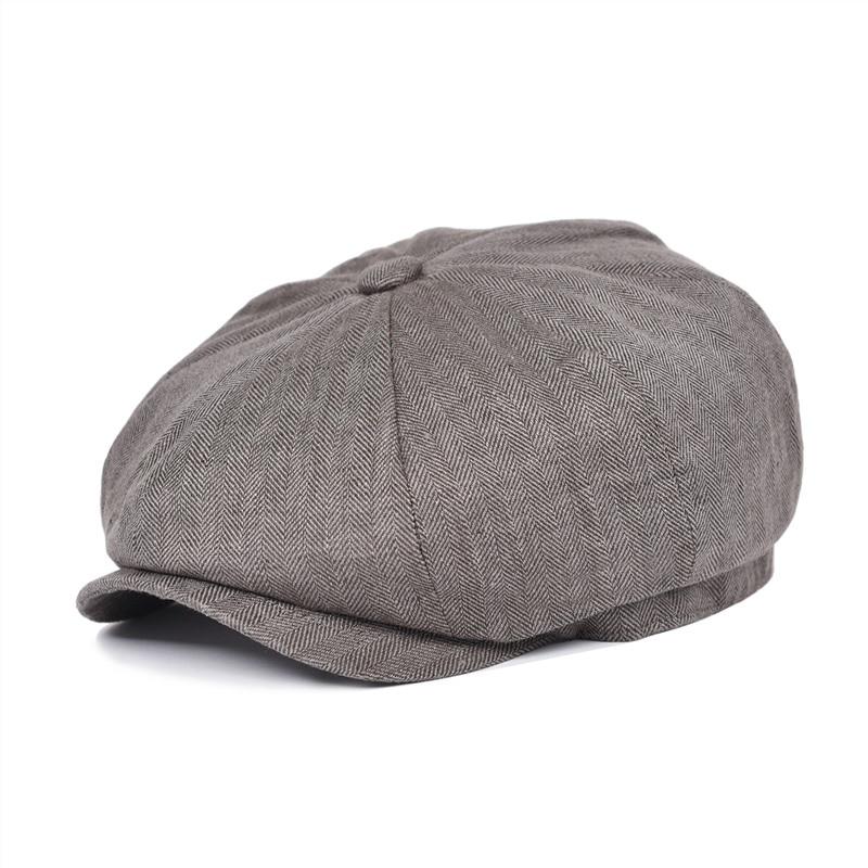 Men’s Linen Newsboy Cap – Lightweight 8-Panel Herringbone Summer Hat