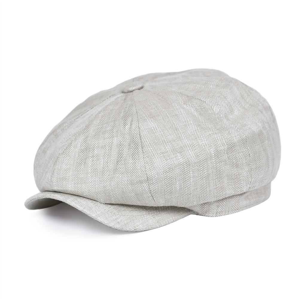 Men’s Linen Newsboy Cap – Lightweight 8-Panel Herringbone Summer Hat