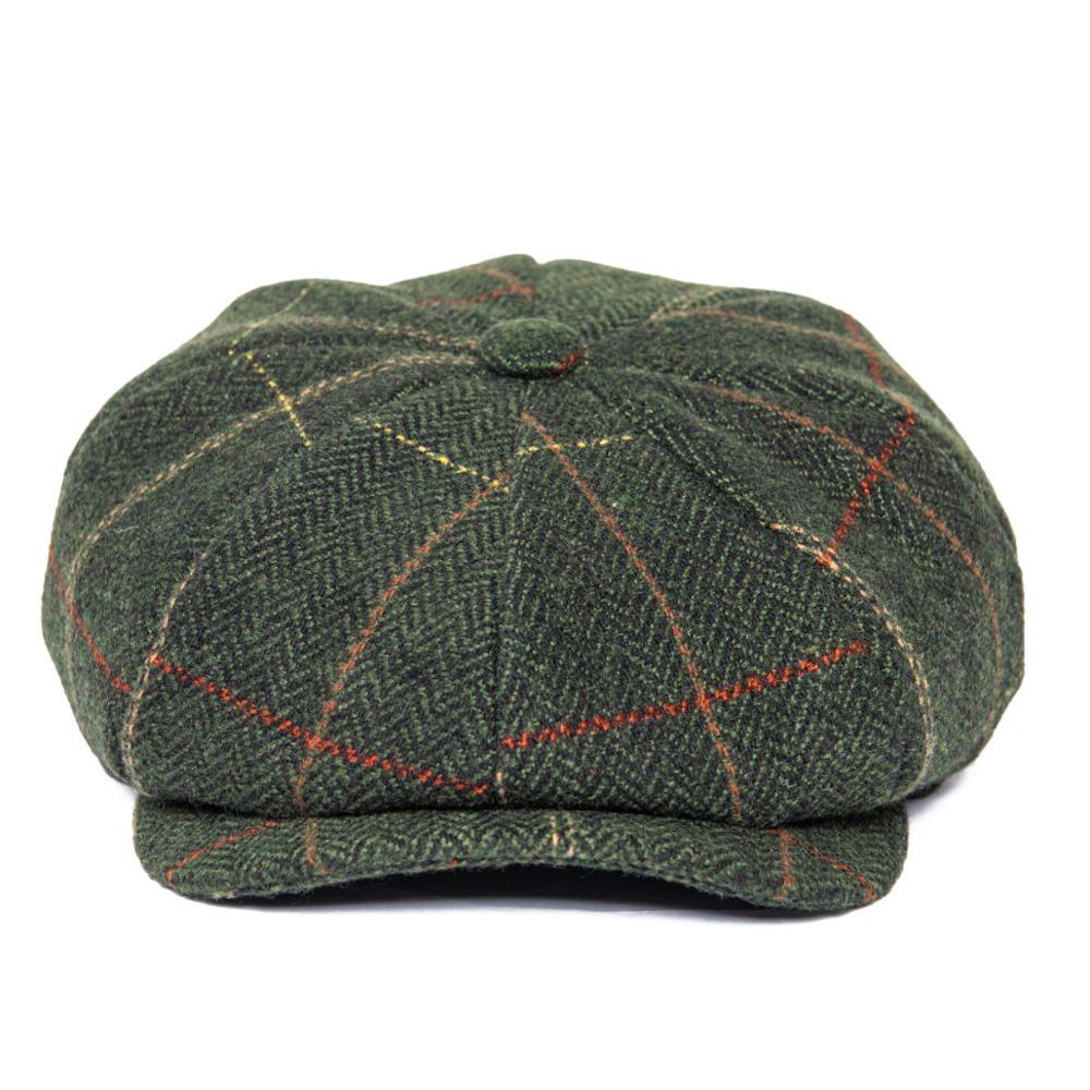 Men’s Tweed Newsboy Cap – Warm Herringbone Tartan Wool Flat Cap