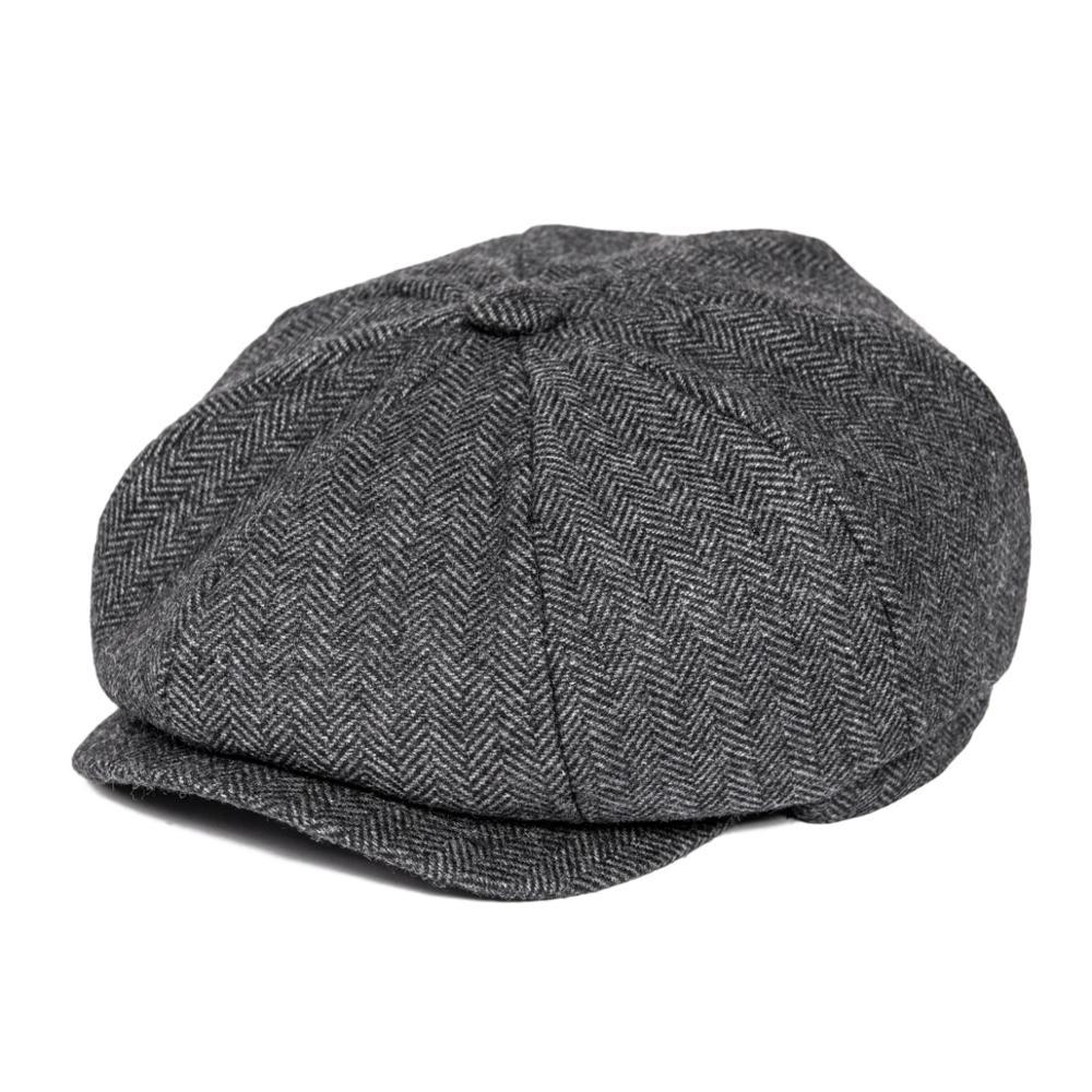 Men’s Tweed Newsboy Cap – Warm Herringbone Tartan Wool Flat Cap