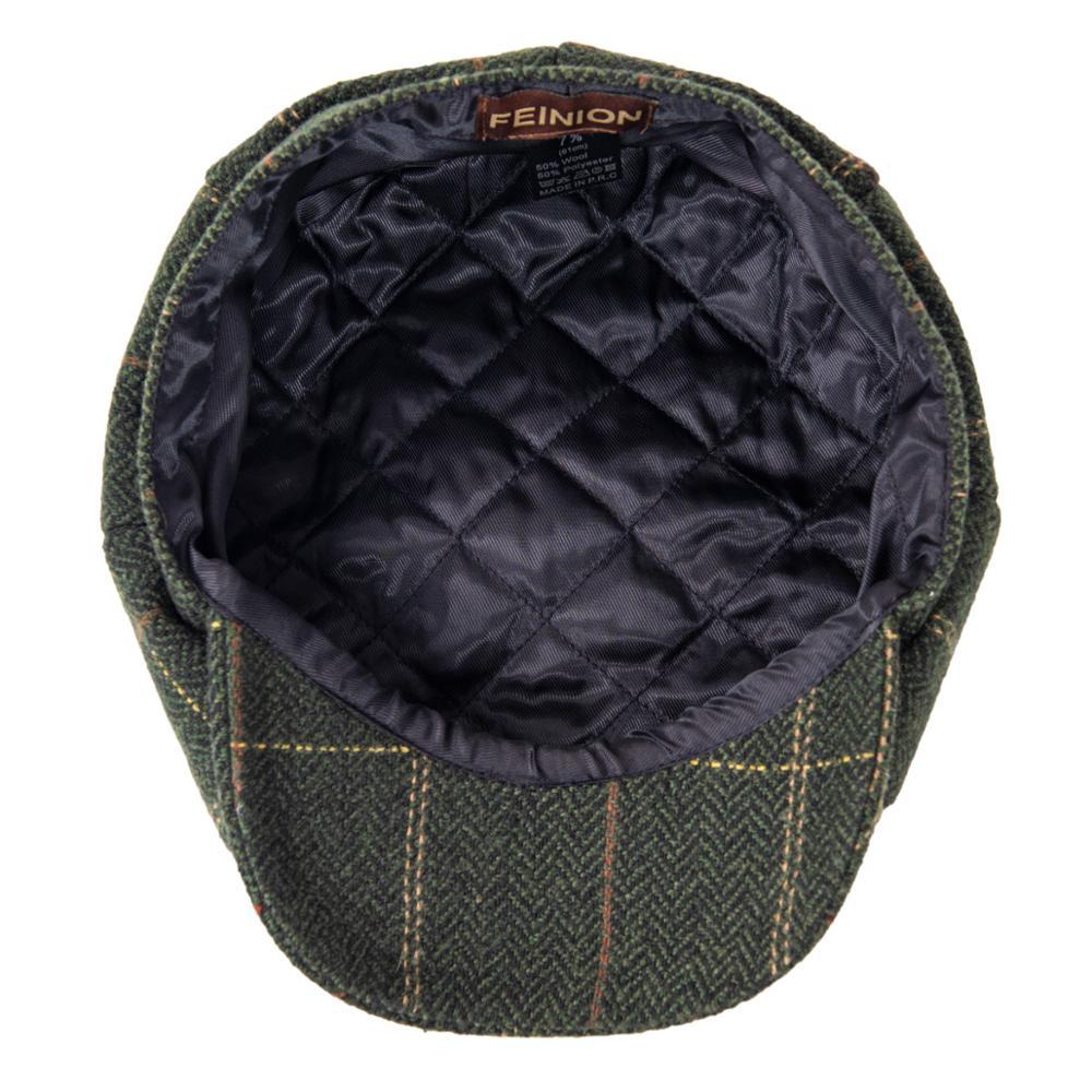 Men’s Tweed Newsboy Cap – Warm Herringbone Tartan Wool Flat Cap
