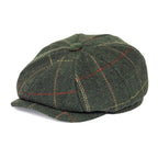 Men’s Tweed Newsboy Cap – Warm Herringbone Tartan Wool Flat Cap