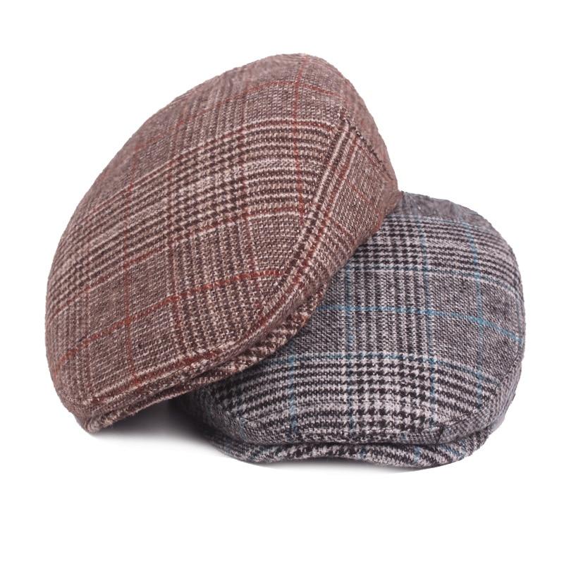 Men’s Plaid Wool Flat Cap – Breathable Houndstooth Ivy Hat