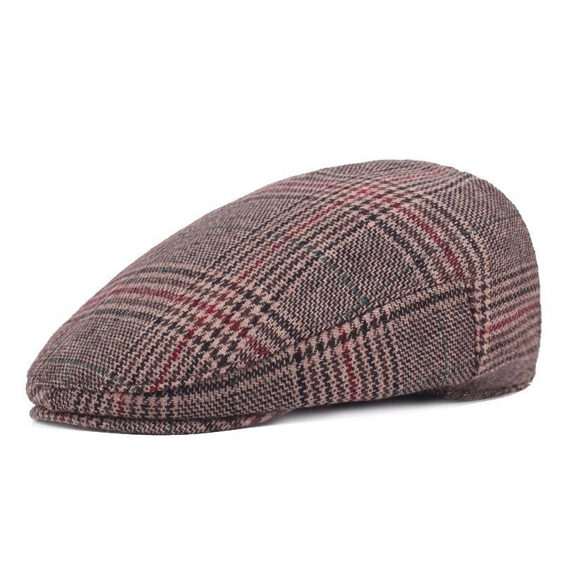 Men’s Plaid Wool Flat Cap – Breathable Houndstooth Ivy Hat