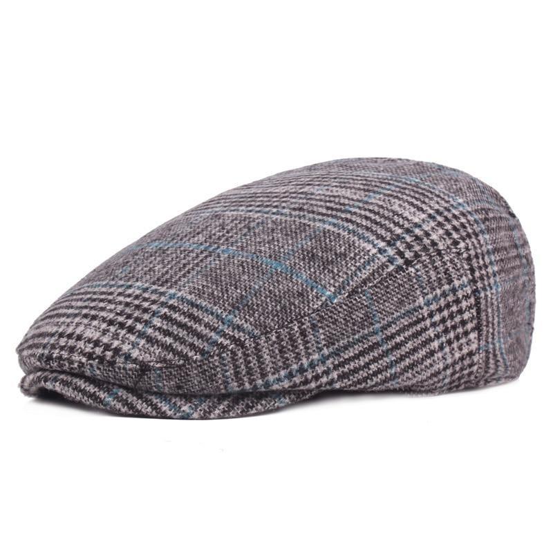 Men’s Plaid Wool Flat Cap – Breathable Houndstooth Ivy Hat