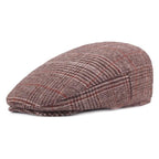 Men’s Plaid Wool Flat Cap – Breathable Houndstooth Ivy Hat