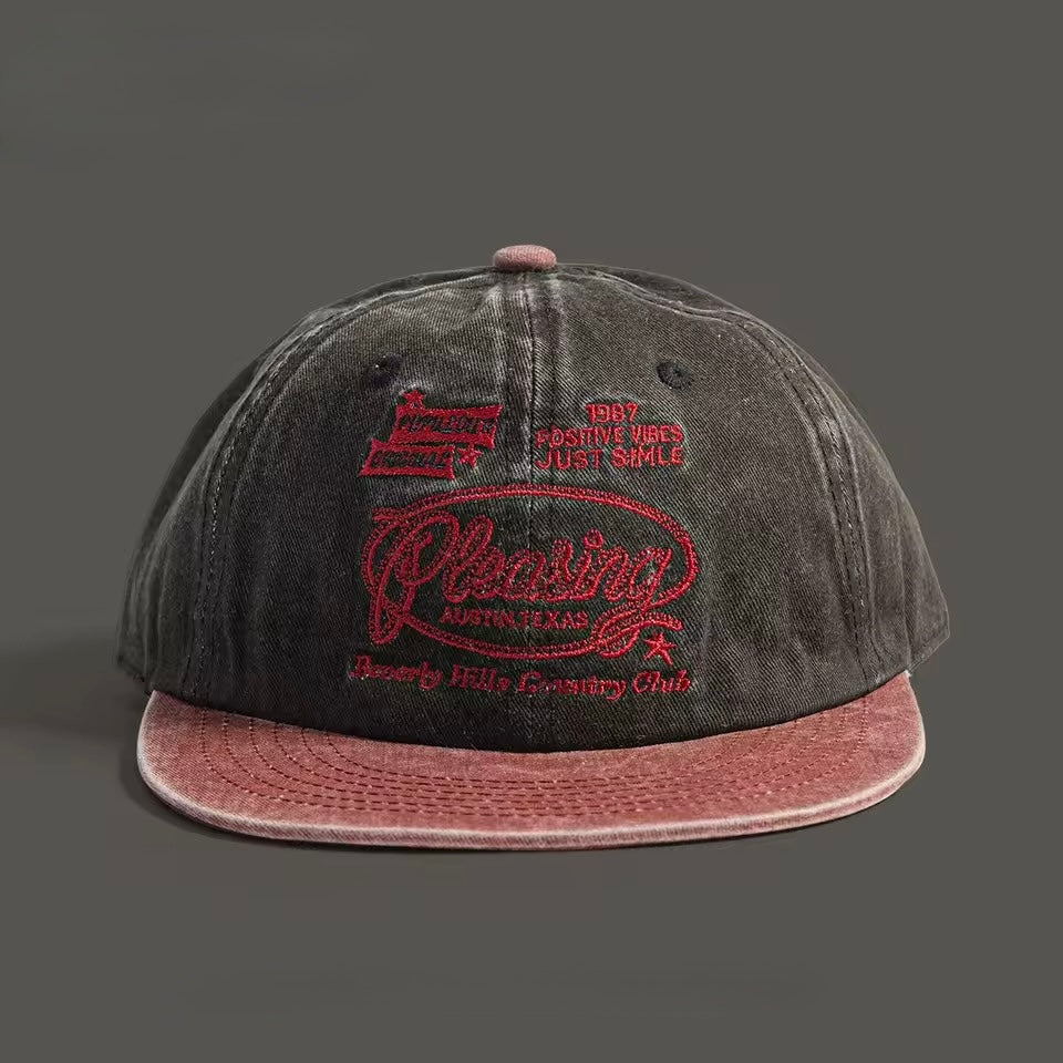 Vintage Washed Embroidered Flat Brim Baseball Cap – Unisex