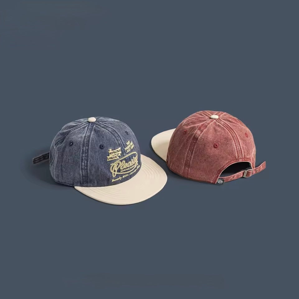 Vintage Washed Embroidered Flat Brim Baseball Cap – Unisex