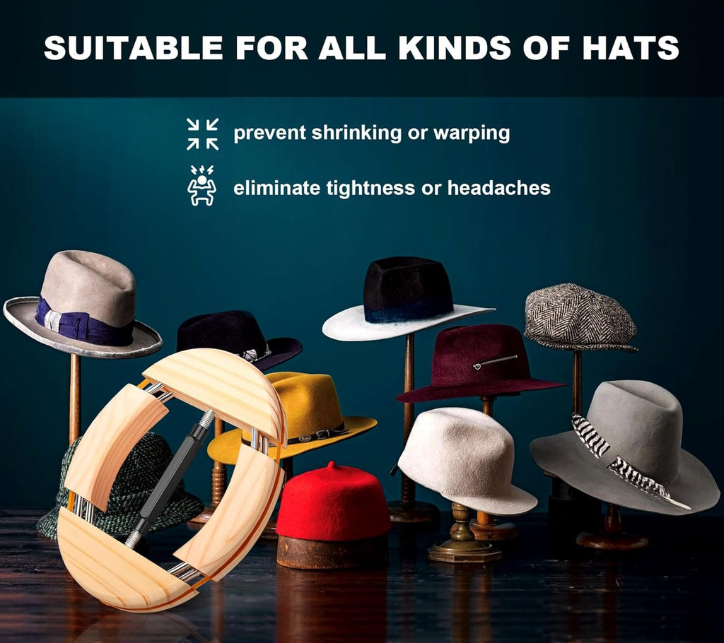 4-Way Adjustable Wooden Hat Stretcher for Fedora & Baseball Caps
