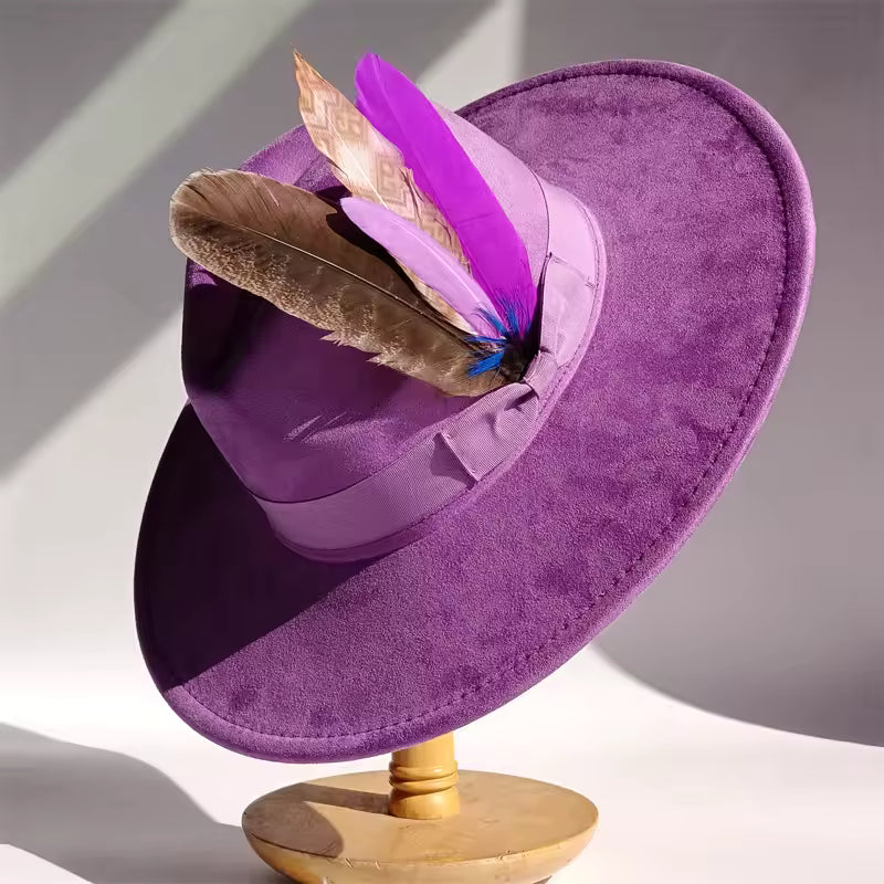 Feather Decorated Hat Purple Accent Fedora