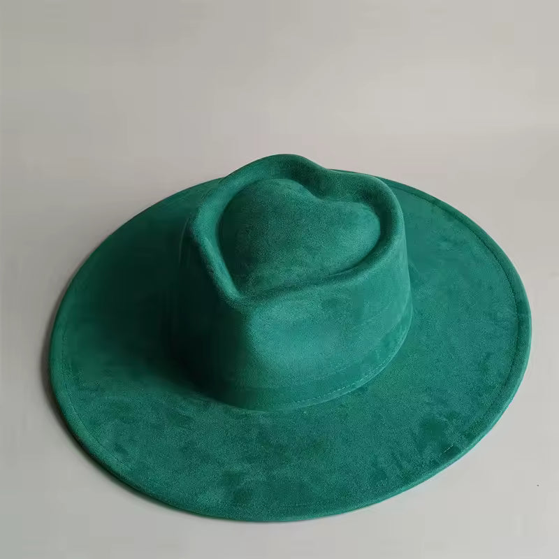 Vegan suede teardrop fedora hat with wide brim