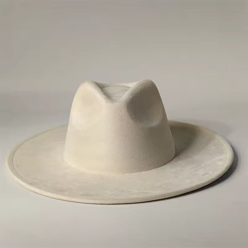Unisex Feather Trim Jazz Hat Elegant Suede Style Fedora Hat