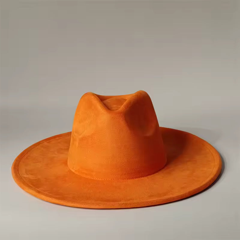 Feather Trim Fedora Hat Wide Brim Suede Fedora for Adults