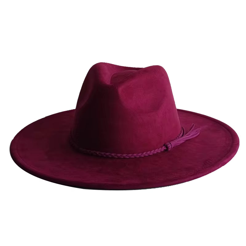 Suede Style Fedora with Feather Decoration