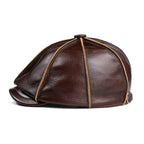 Men’s Leather Newsboy Cap with Ear Flaps – Adjustable Cowskin Flat Cap