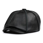 Men’s Leather Newsboy Cap with Ear Flaps – Adjustable Cowskin Flat Cap
