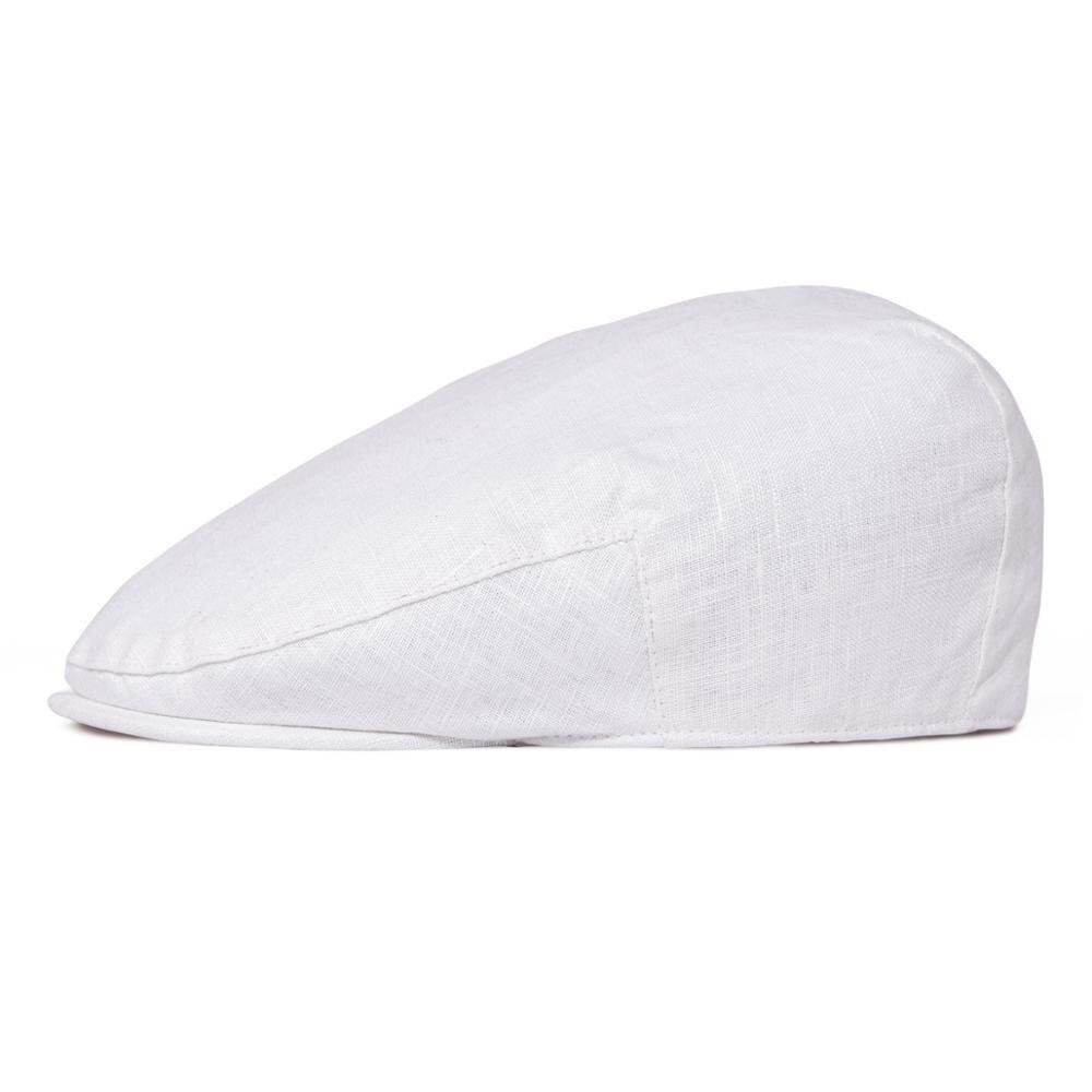 Men’s White Linen Flat Cap – Lightweight Summer Ivy Hat