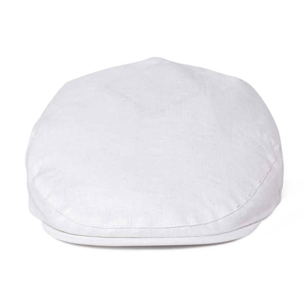 Men’s White Linen Flat Cap – Lightweight Summer Ivy Hat