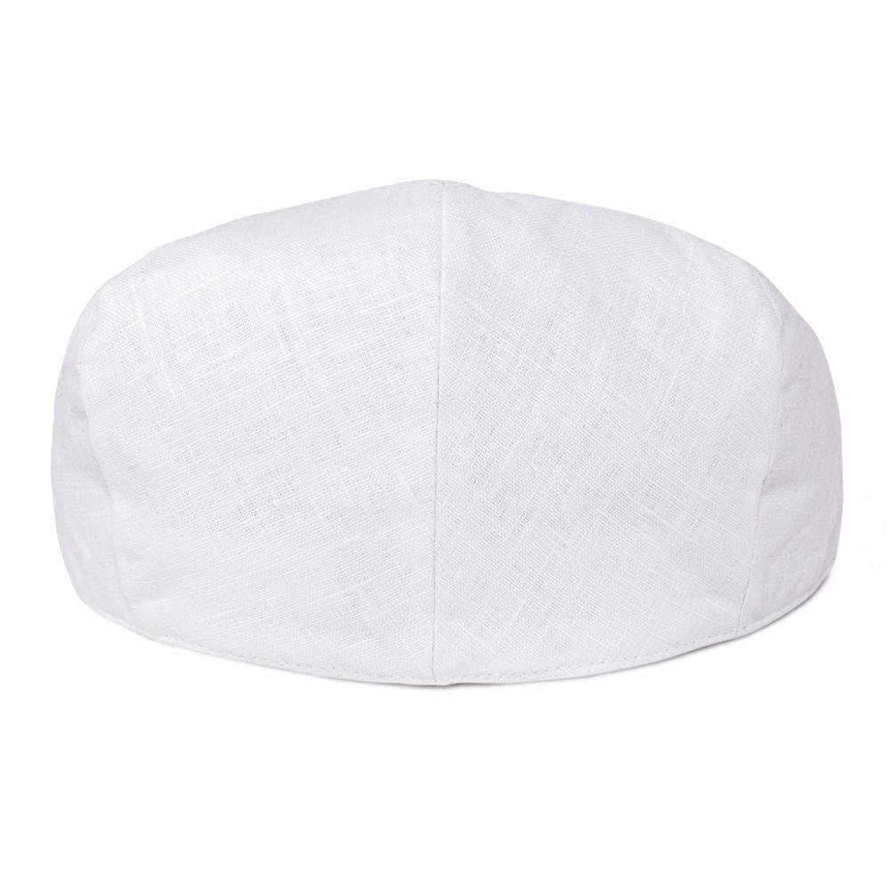 Men’s White Linen Flat Cap – Lightweight Summer Ivy Hat