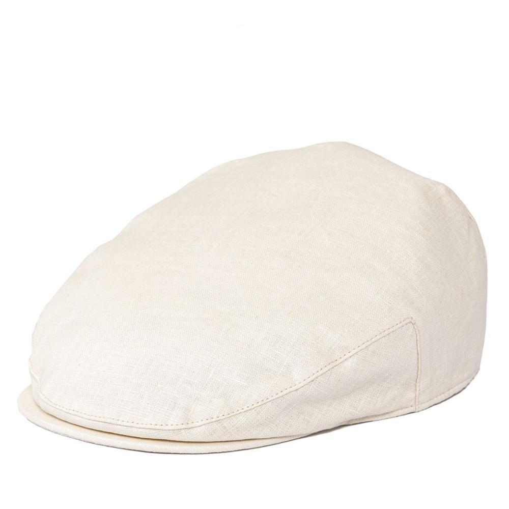 Men’s White Linen Flat Cap – Lightweight Summer Ivy Hat