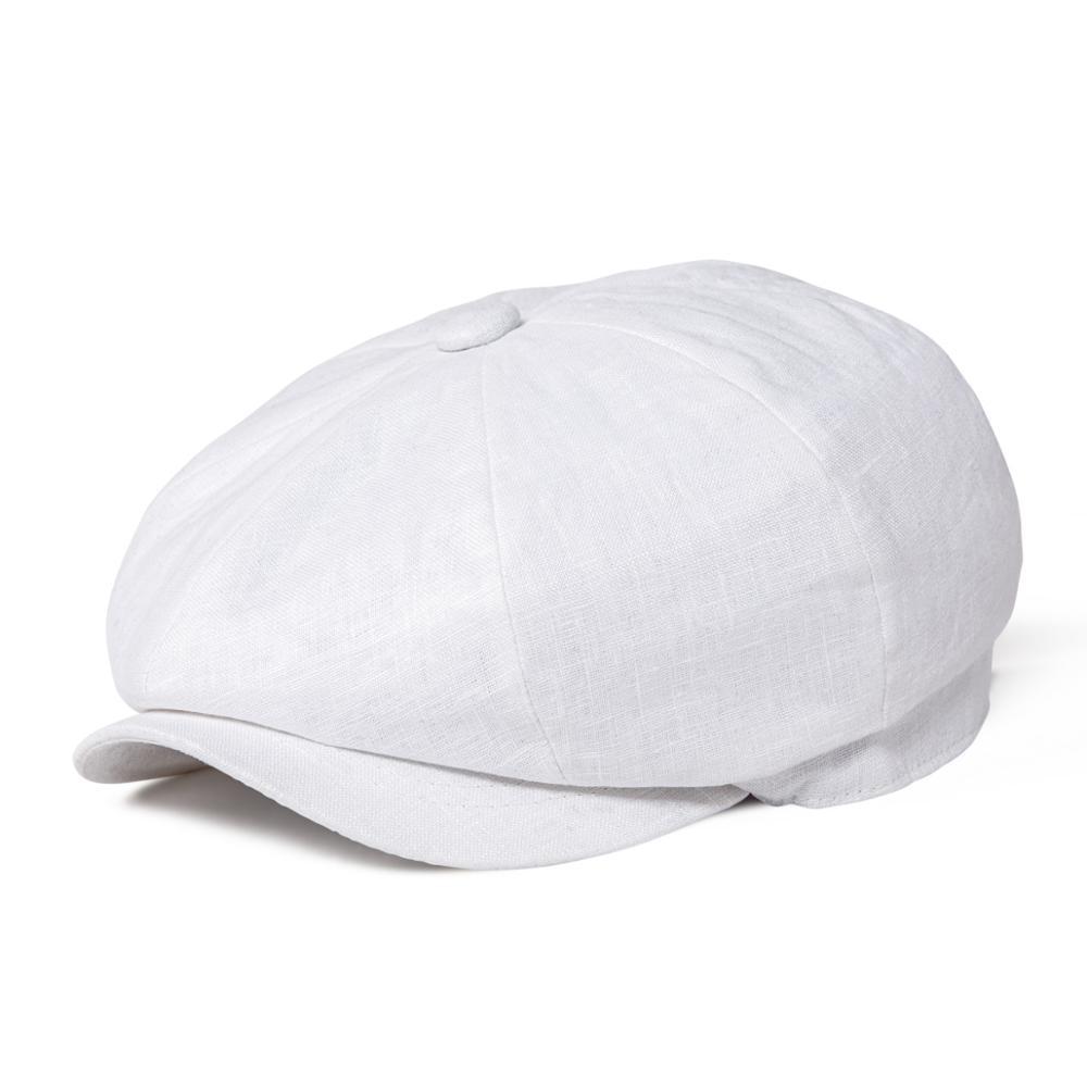 Men’s White Linen Newsboy Cap – Classic 8-Panel Summer Gatsby Hat