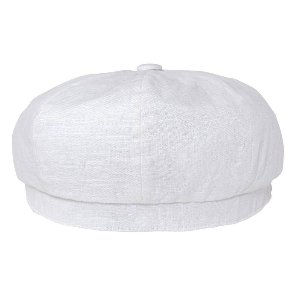 Men’s White Linen Newsboy Cap – Classic 8-Panel Summer Gatsby Hat