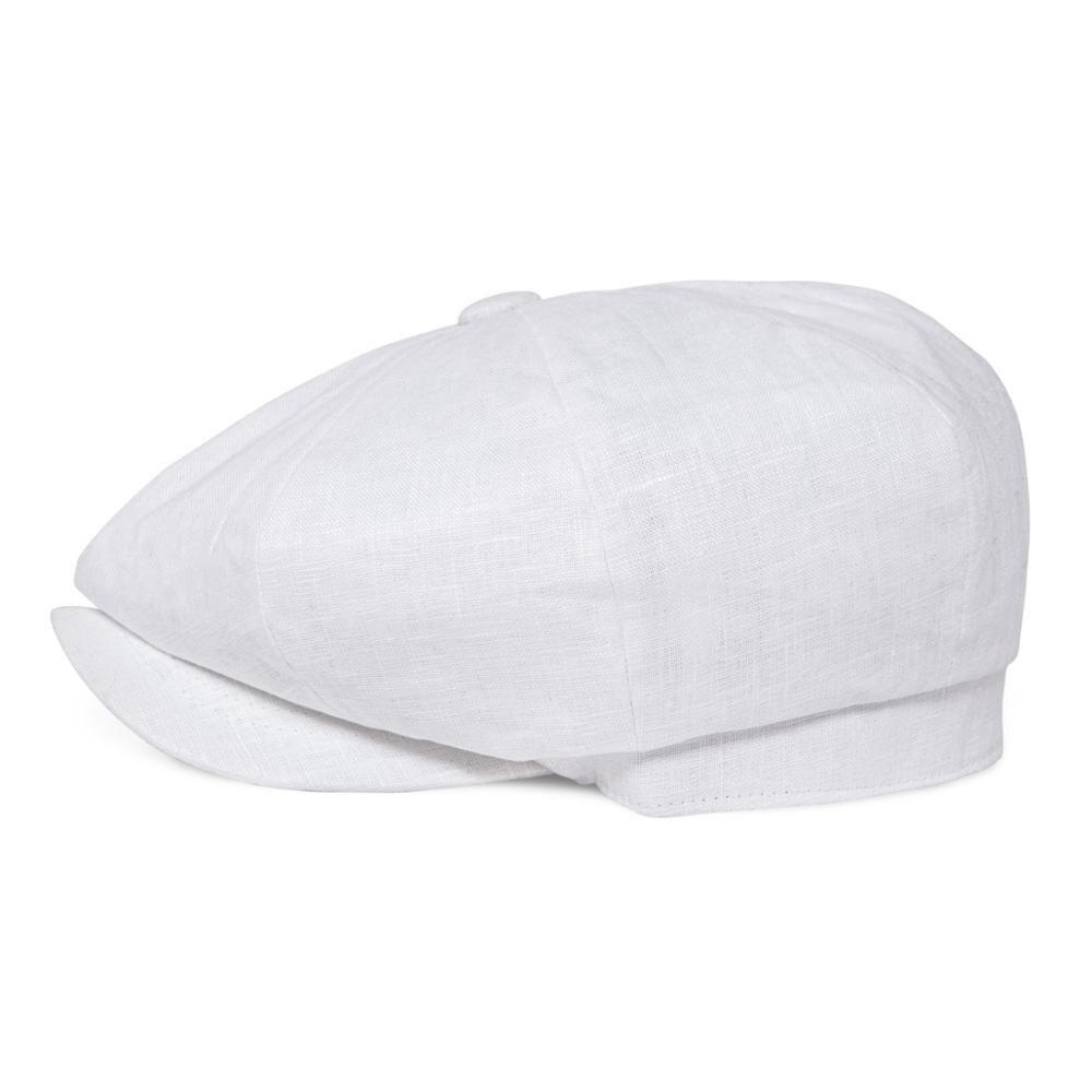 Men’s White Linen Newsboy Cap – Classic 8-Panel Summer Gatsby Hat