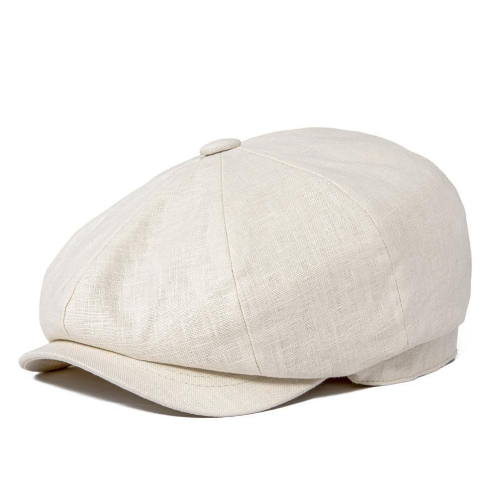 Men’s White Linen Newsboy Cap – Classic 8-Panel Summer Gatsby Hat