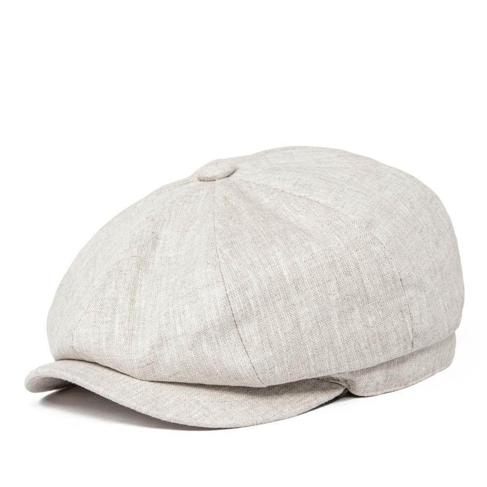 Men’s White Linen Newsboy Cap – Classic 8-Panel Summer Gatsby Hat