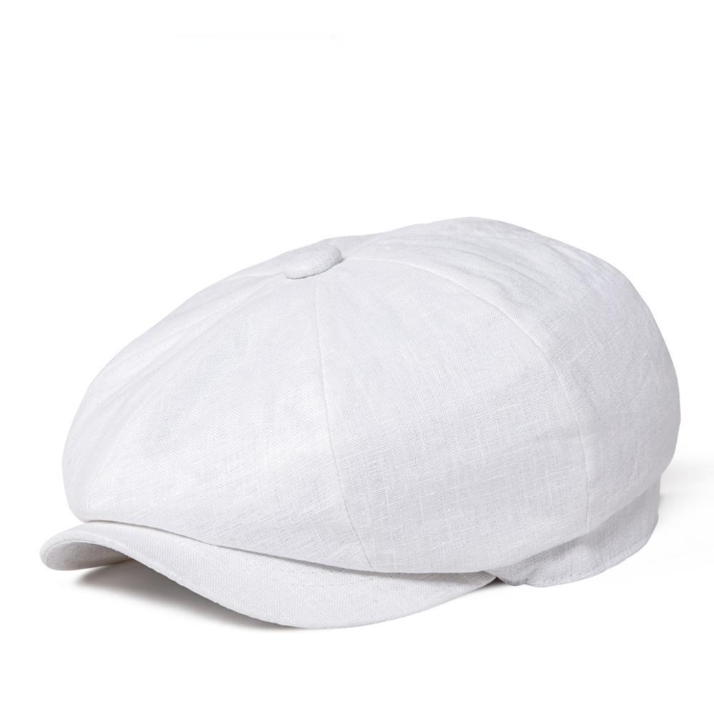 Men’s White Linen Newsboy Cap – Classic 8-Panel Summer Gatsby Hat
