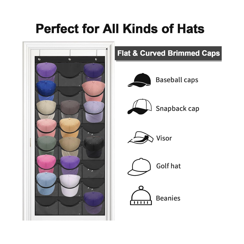 over the door hat storage organizer with clear pockets