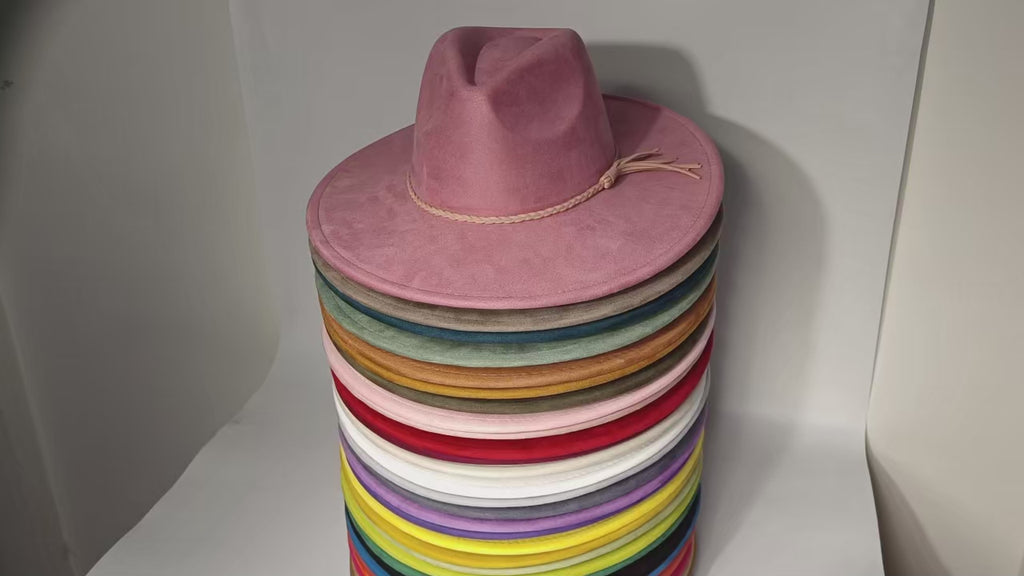 Vegan Suede Teardrop Fedora Hat with Wide Brim
