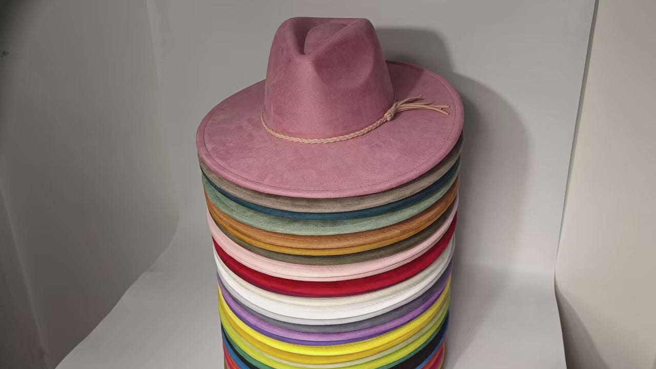 Vegan Suede Teardrop Fedora Hat with Wide Brim