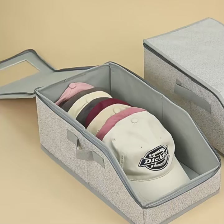 Foldable Baseball Cap Storage Box with Lid, Dustproof Hat Organizer