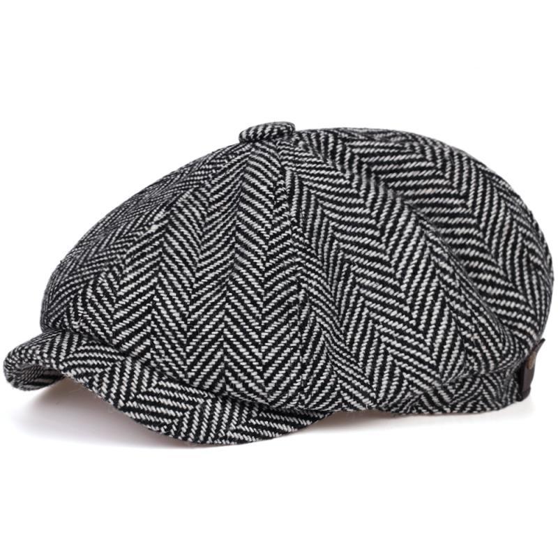 Men’s Herringbone Linen Newsboy Cap – Classic Tweed Gatsby Hat