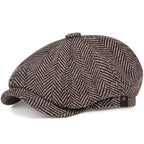 Men’s Herringbone Linen Newsboy Cap – Classic Tweed Gatsby Hat