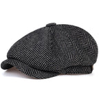 Men’s Herringbone Linen Newsboy Cap – Classic Tweed Gatsby Hat