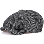 Men’s Herringbone Linen Newsboy Cap – Classic Tweed Gatsby Hat