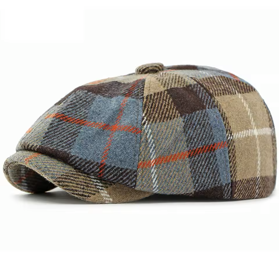 unisex adjustable plaid flat cap
