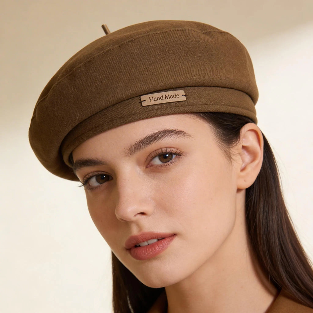 women’s French style beret cap beige soft breathable cotton hat for casual everyday autumn and spring outfits