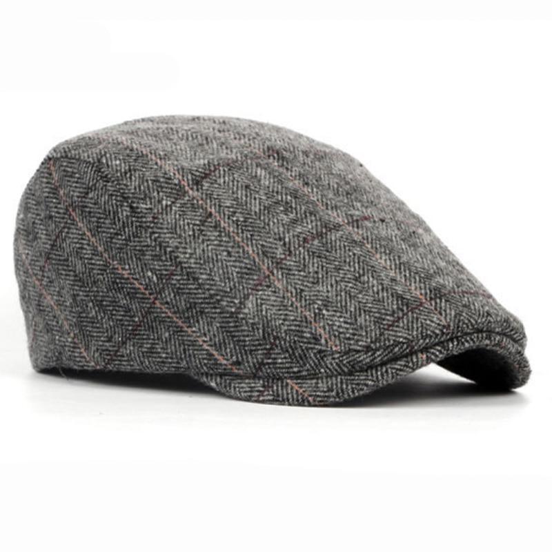 Men’s Herringbone Wool Flat Cap – Classic British Ivy Cap