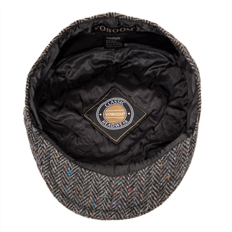 Men’s Wool Herringbone Flat Cap – Classic Ivy Cap with Tailored Panels