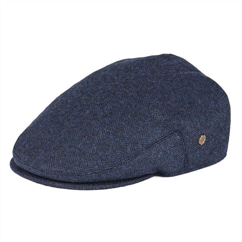 Men’s Wool Herringbone Flat Cap – Classic Ivy Cap with Tailored Panels