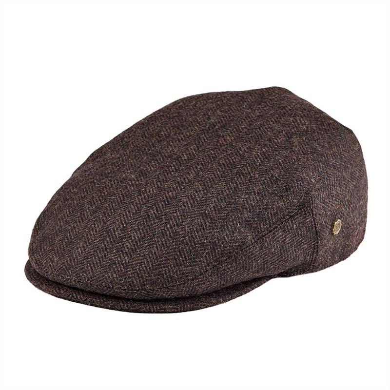 Men’s Wool Herringbone Flat Cap – Classic Ivy Cap with Tailored Panels